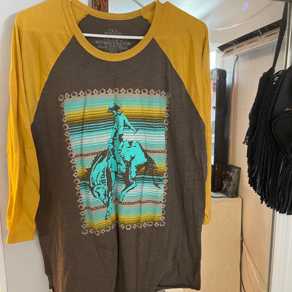 Crazy Train Yellow and Brown Graphic Top